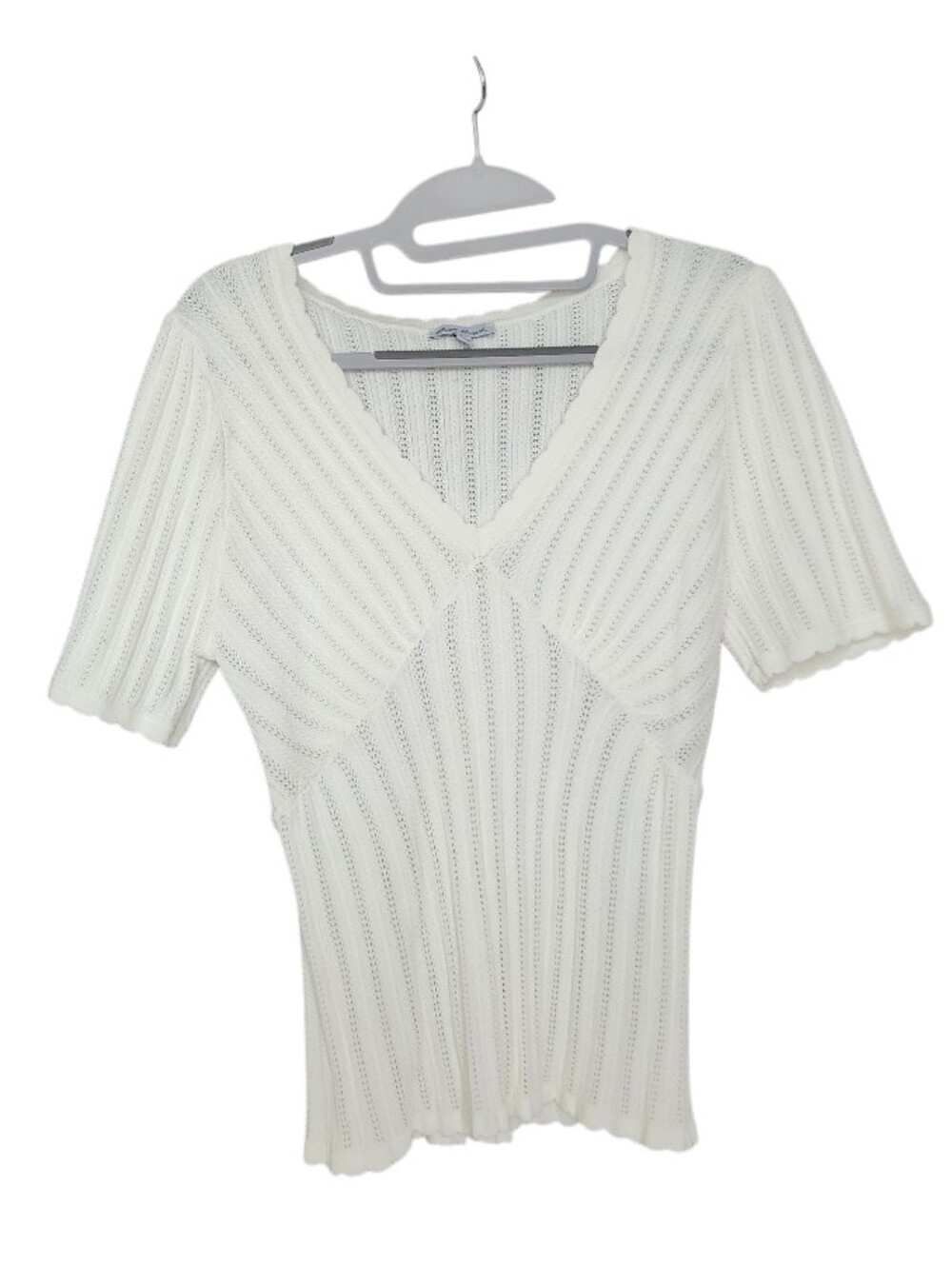 White Birch Cream Ribbed V-Neck Short Sleeve Knit Top